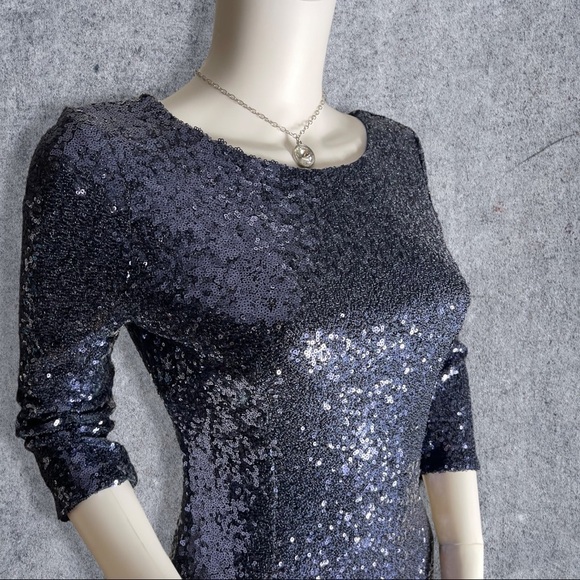 LULUS Delightful Ways Navy Blue Sequin Mini Bodycon Dress Size SMALL - Picture 3 of 16